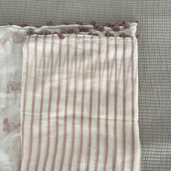 Chic Cream and Pink Zebra Oversized Scarf with Pom Poms and Bling - Picture 5 of 9